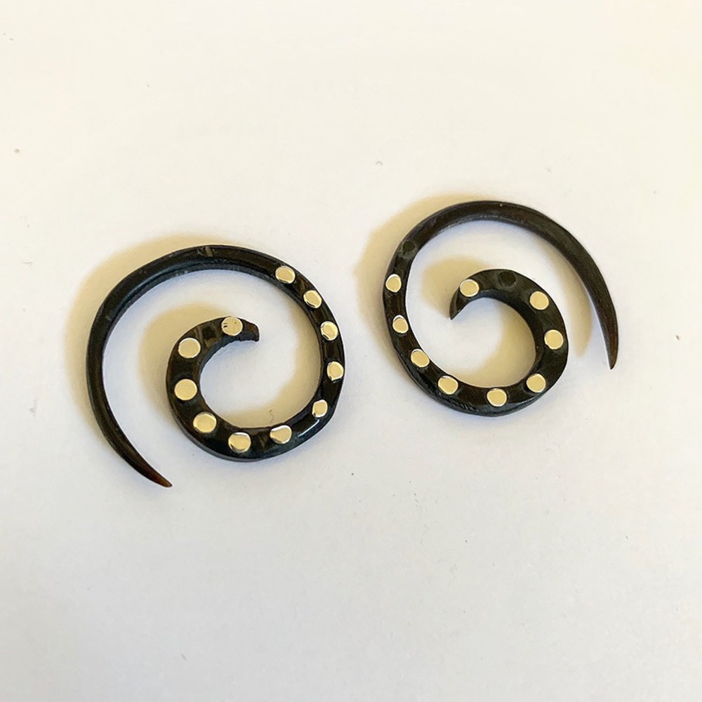 ❌SOLD❌ Wood Silver Inlaid Taper Gauge Earrings